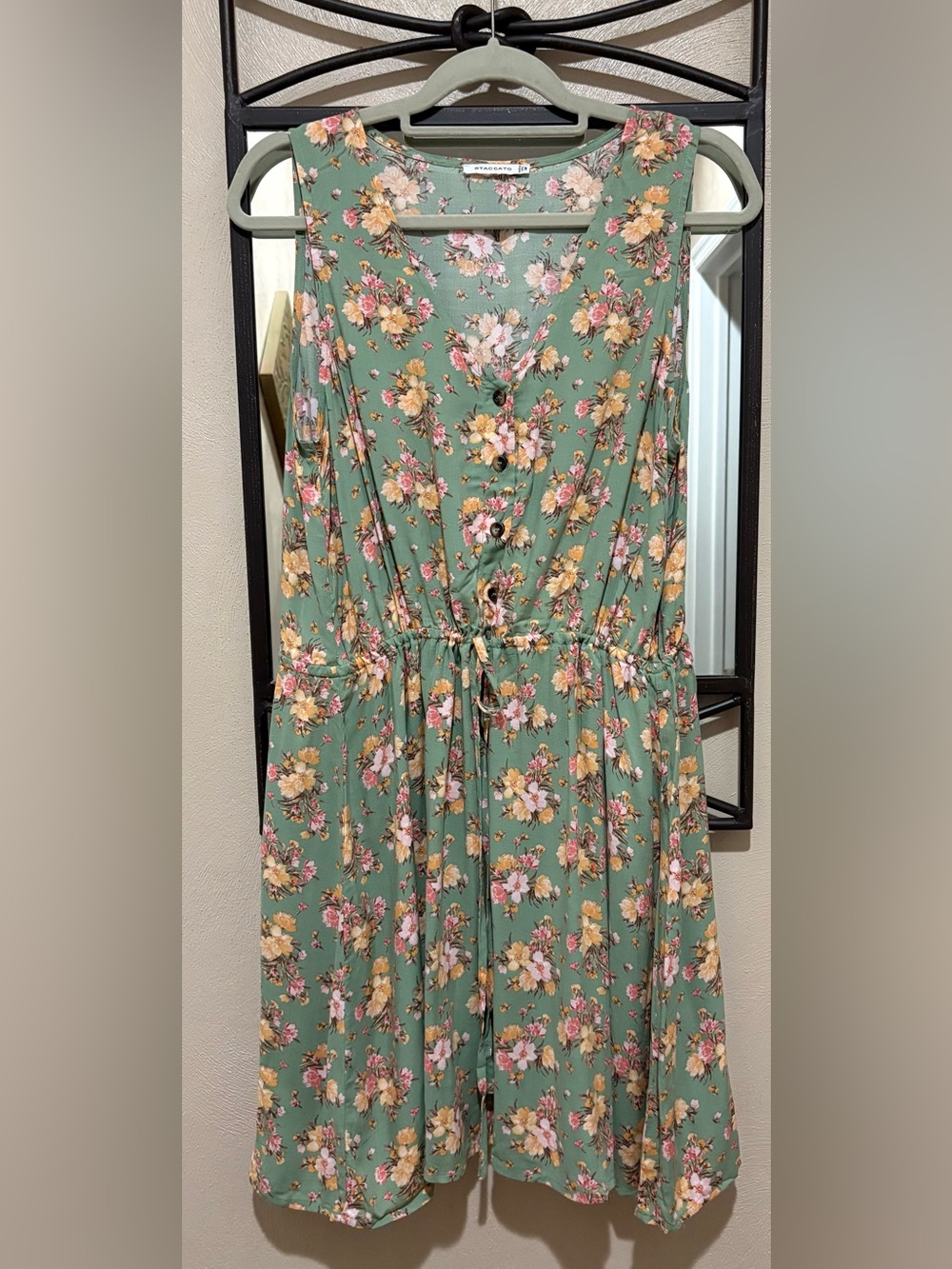 Staccato Green Floral Sleeveless Drawstring Dress Size M